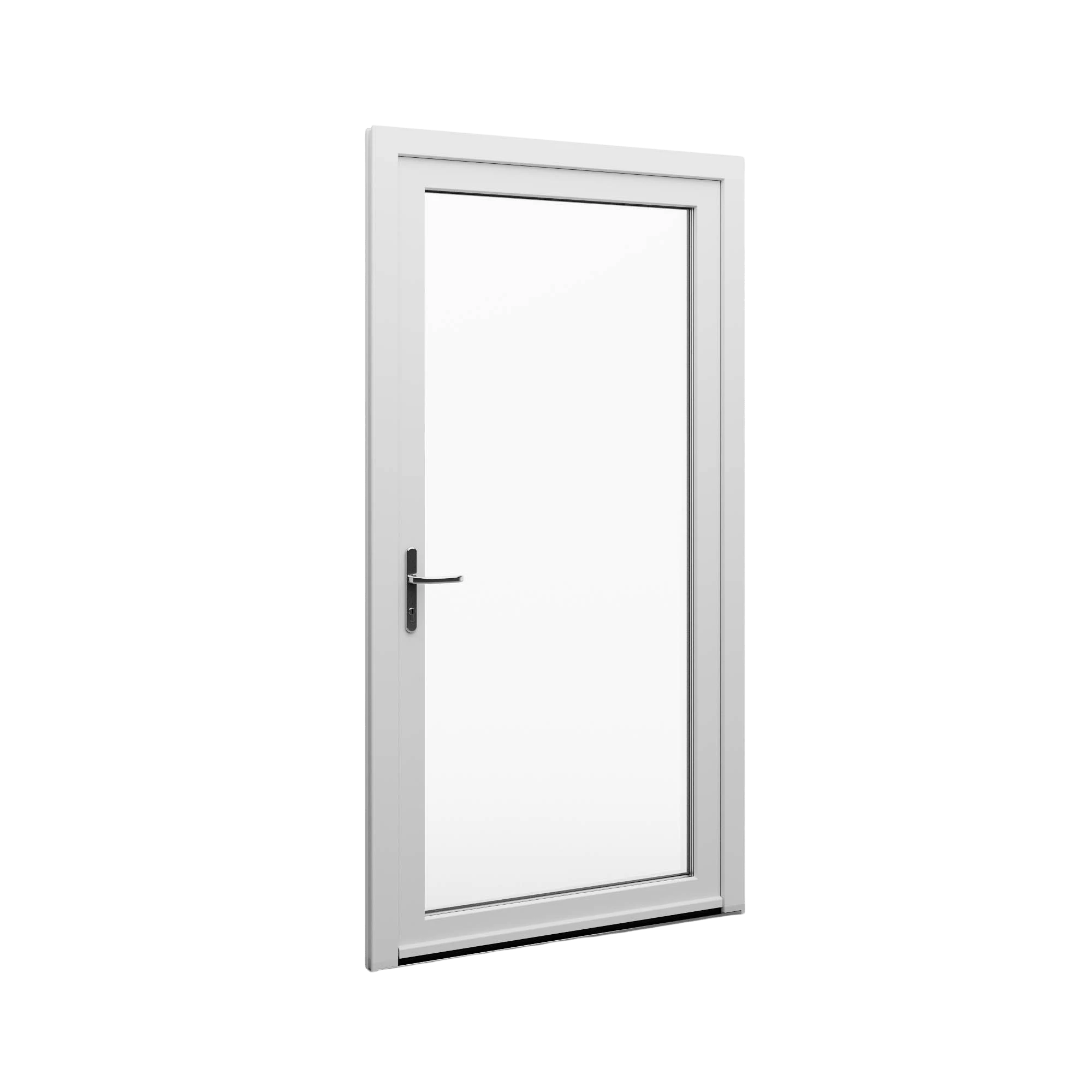 Porte entièrement vitrée avec un grand panneau de verre translucide