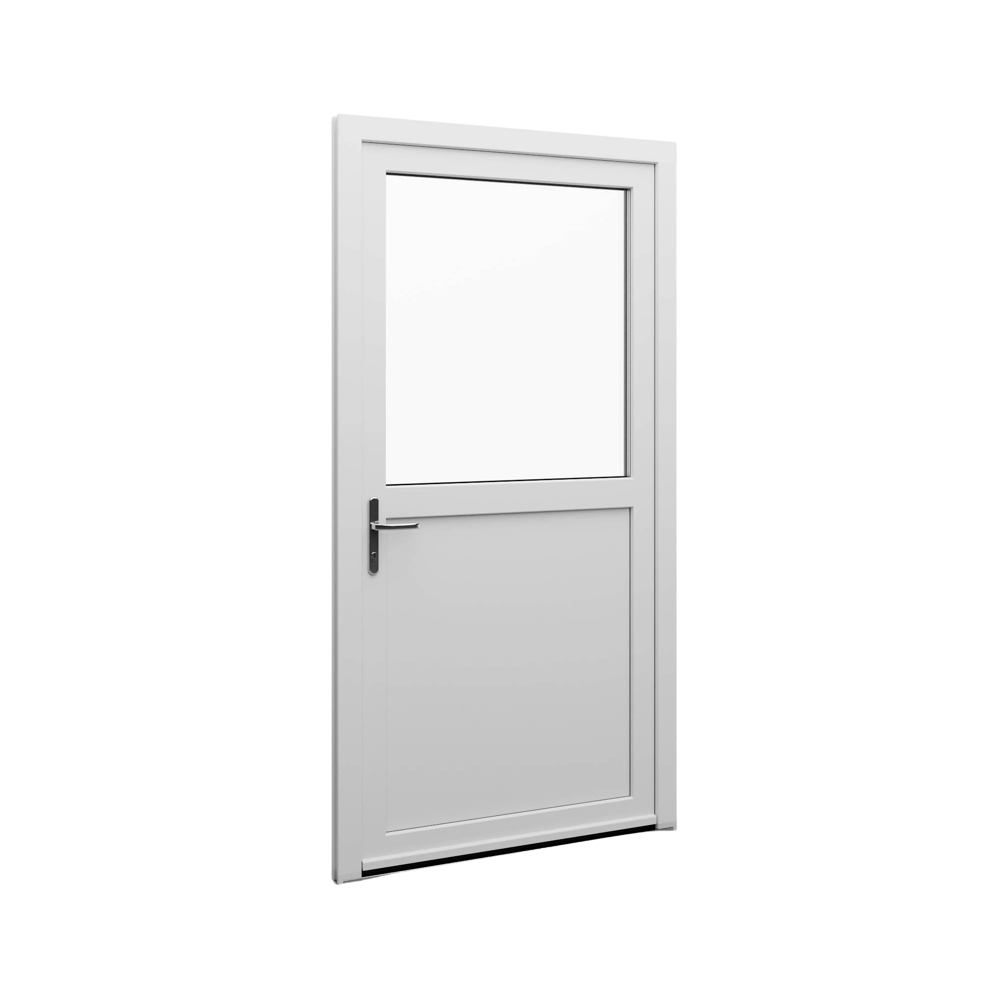 Porte mixte avec vitrage supérieur et partie inférieure pleine.