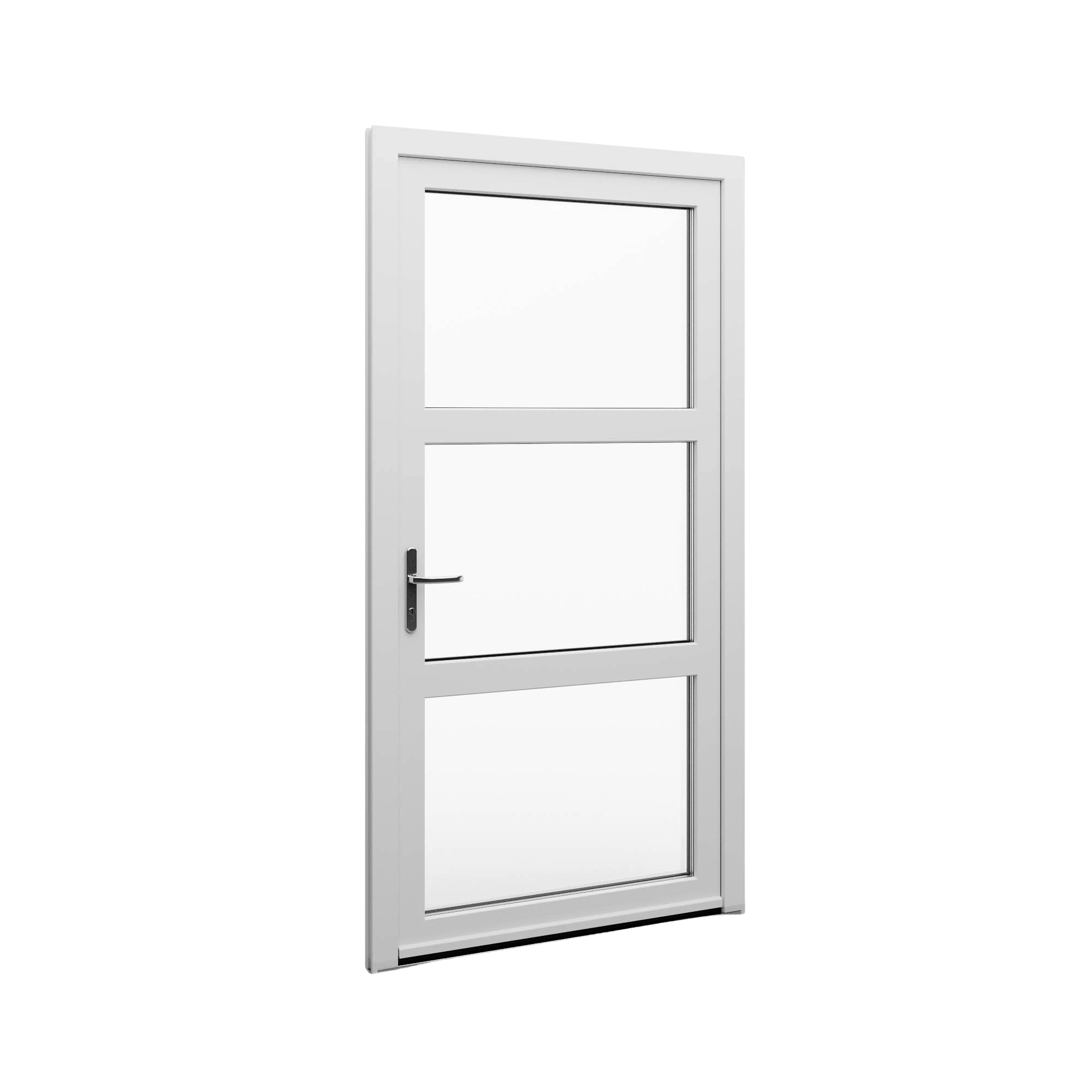 Porte avec trois vitrages alignés verticalement.