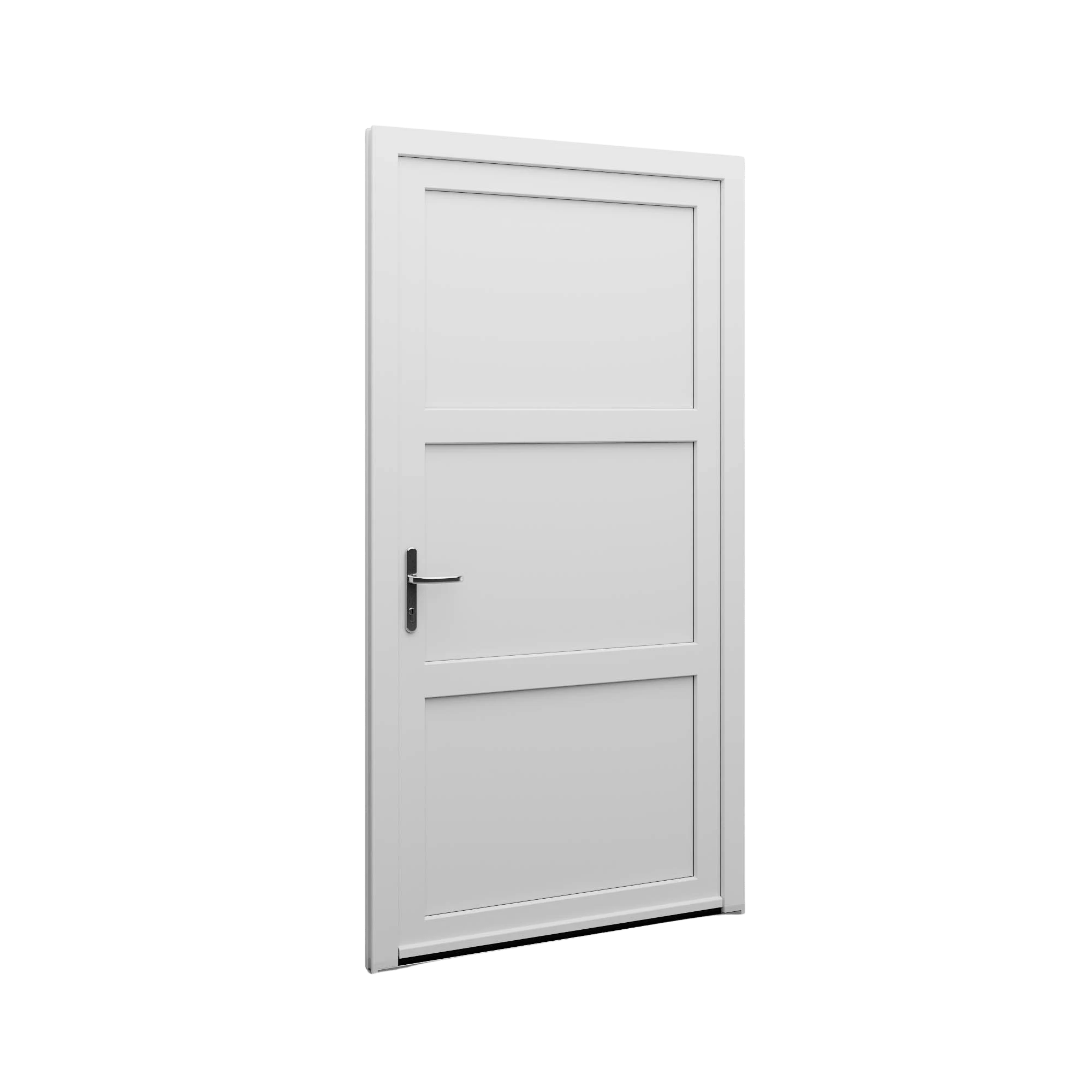 Porte pleine composée de trois panneaux horizontaux.