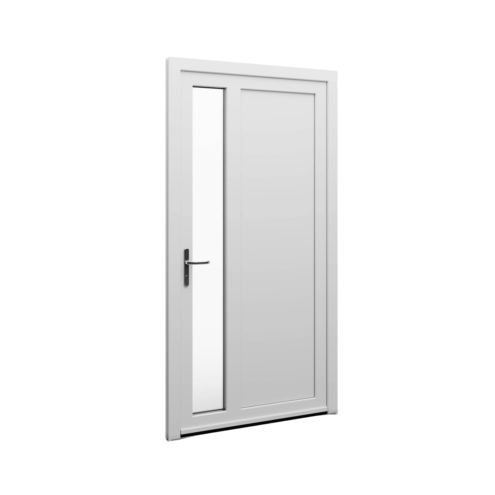 Porte avec bande vitrée située sur la gauche.