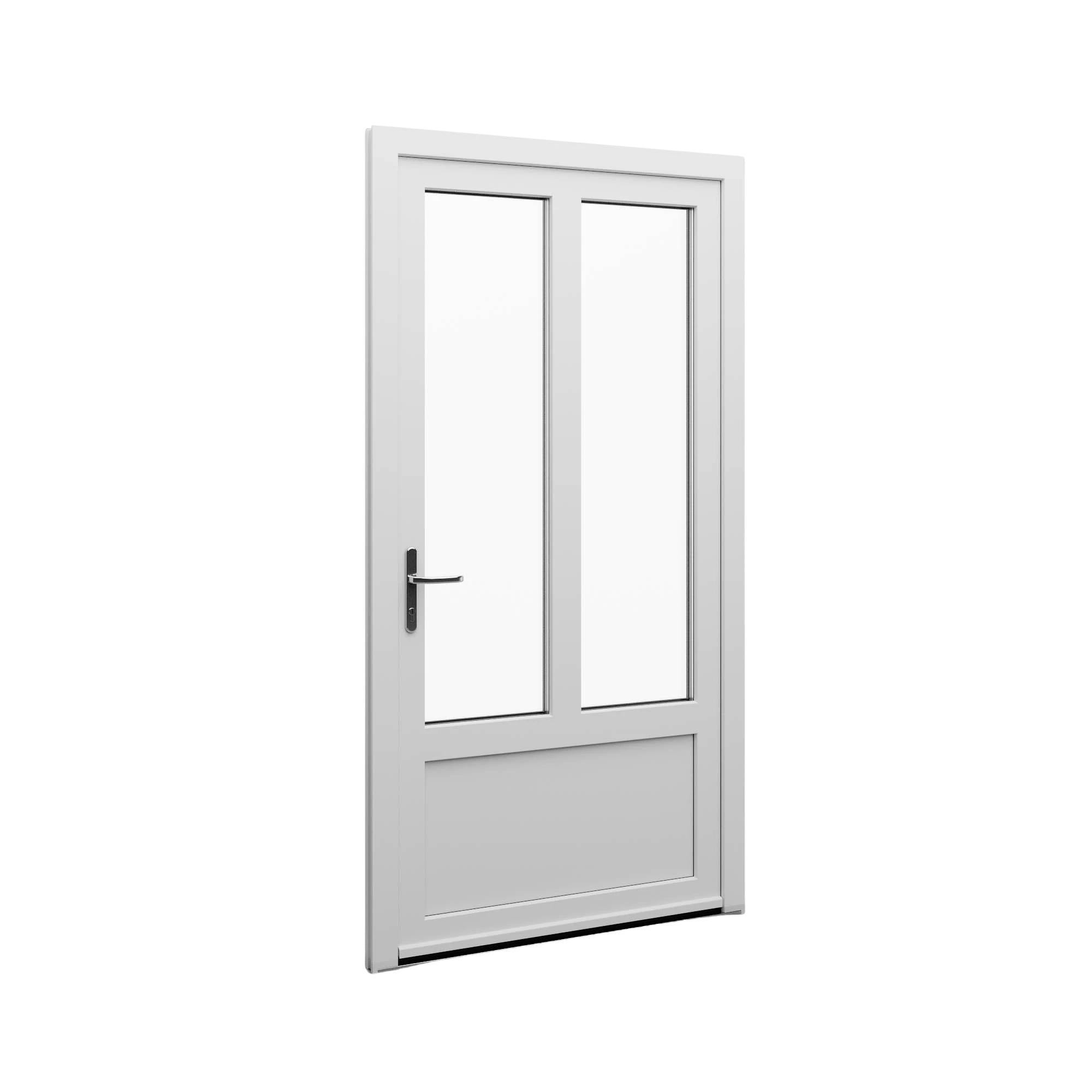 Porte avec deux bandes vitrées verticales.