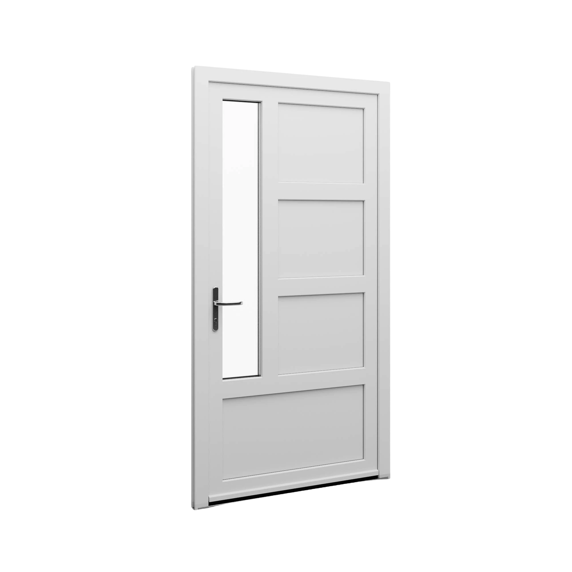 Porte avec colonne vitrée étroite à gauche.