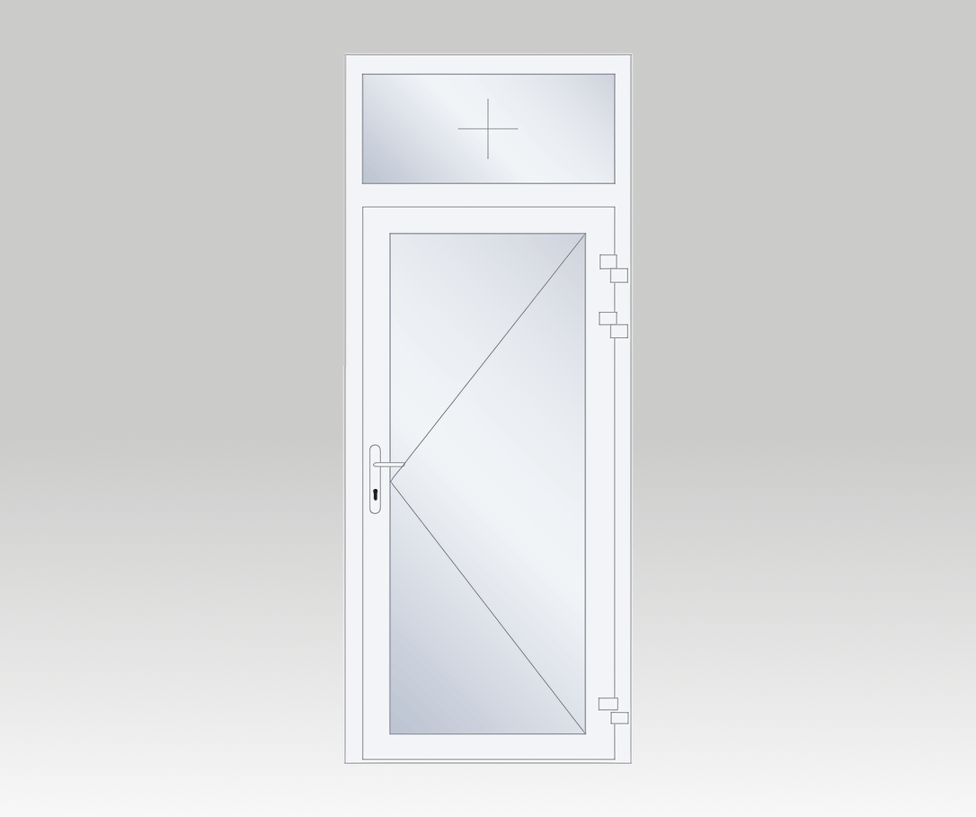 Porte d'entrée en bois simple ouvrant intérieur avec seuil plat et imposte fixe